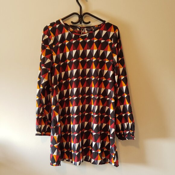 Brave Soul Vibrant Patterned Long-Sleeve Mini Dress Medium. - Picture 1 of 5